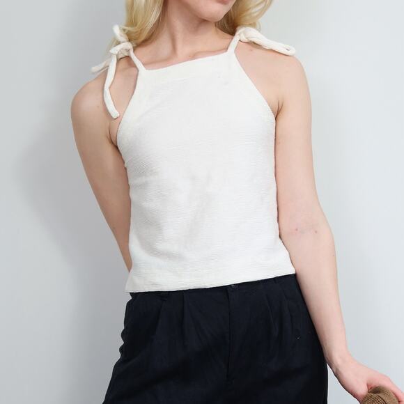Madewell Textured White Tie Strap Sleeveless Tank Top - Picture 1 of 5